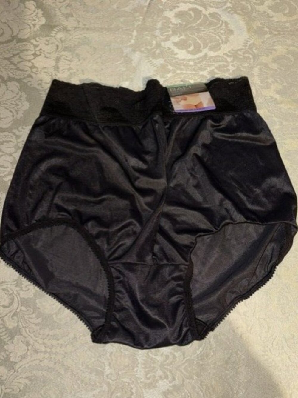 NWT Bali Skimp Skamp Black Stretch Lace Waistband Brief Panties Size XL/8